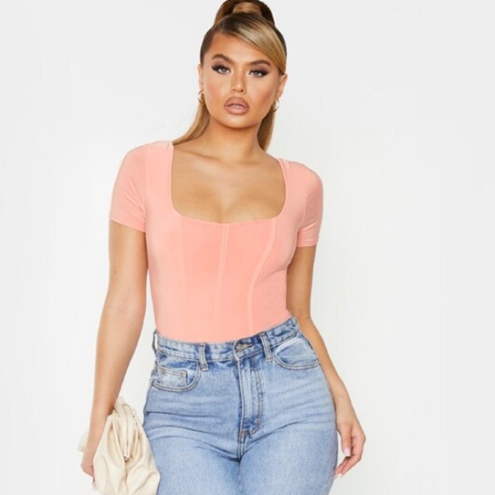 Peach square neck bodysuit